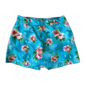 Caribbean Joe Hawaiian Blue and Pink Tropical Floral Hibiscus Skort size Small